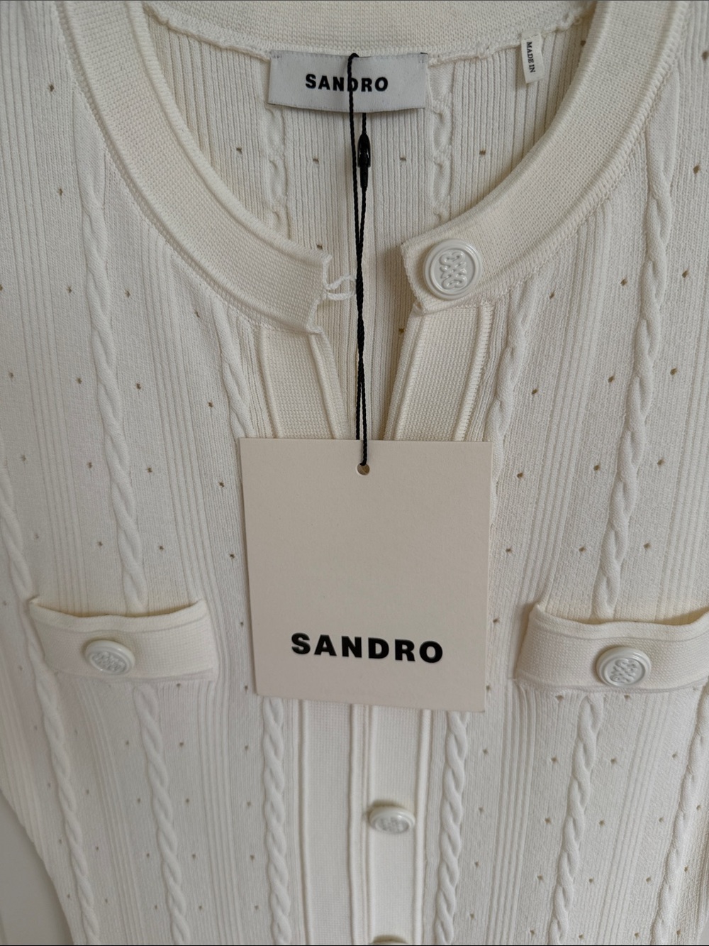 Sandro Ivory Short-Sleeve Button-Front Midi Dress - Picture 3 of 5